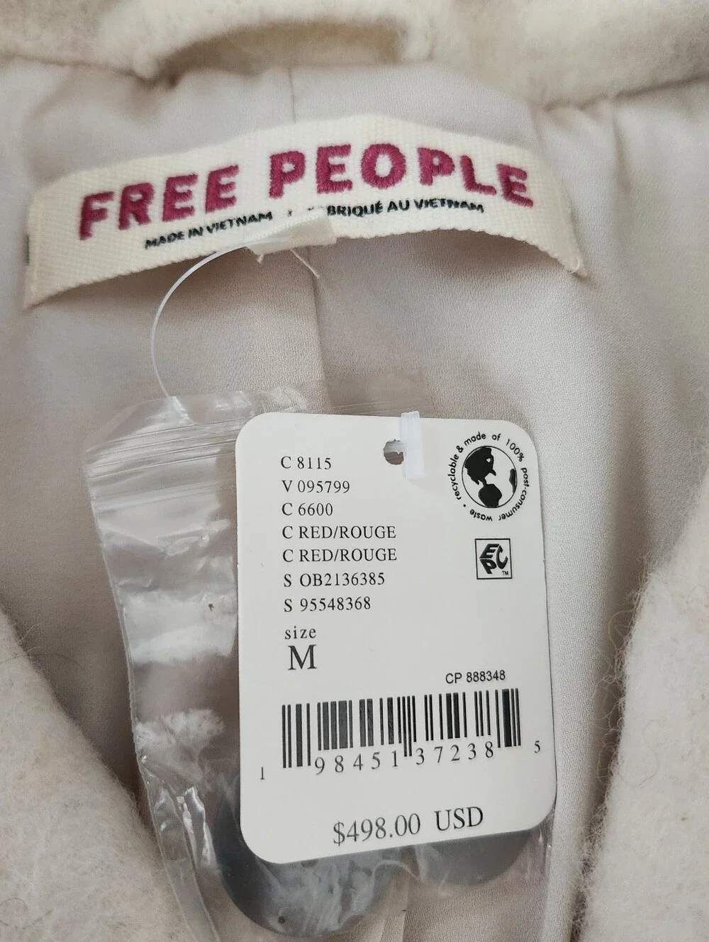 Free People Henri Wool Stripe Coat Red and‎ White Striped Women's Size Medium